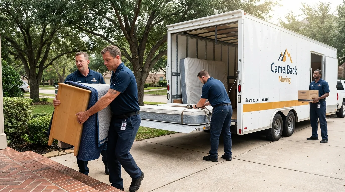 Crew loading residential truck for cross-state move from Marked Tree, AR